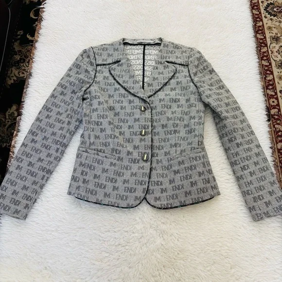 Fendi Gray Logo-Print Jacket and Matching Pants Set - Picture 3 of 16